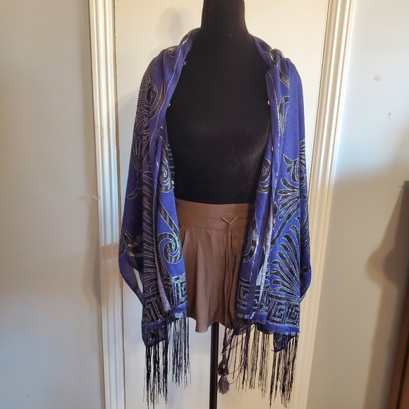 Unbranded Burnout Navy Metallic Silver Shawl Topper Scarf Multi wear Whimsigoth - Picture 9 of 11